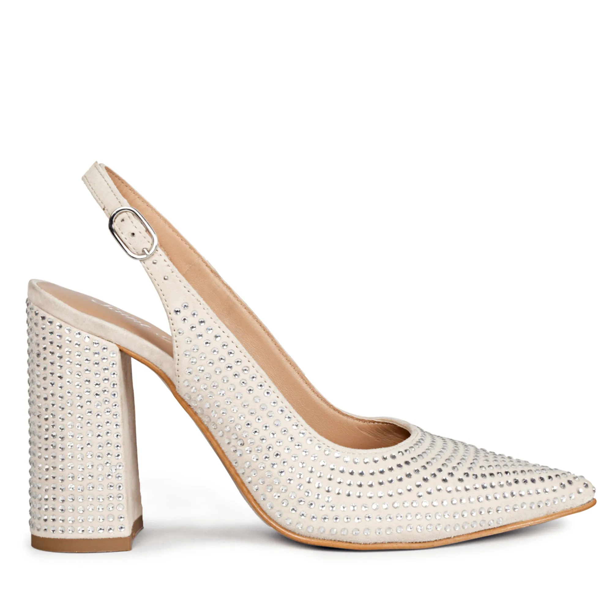 Saint Alyssa Crystal Embellished Off White Leather Pumps