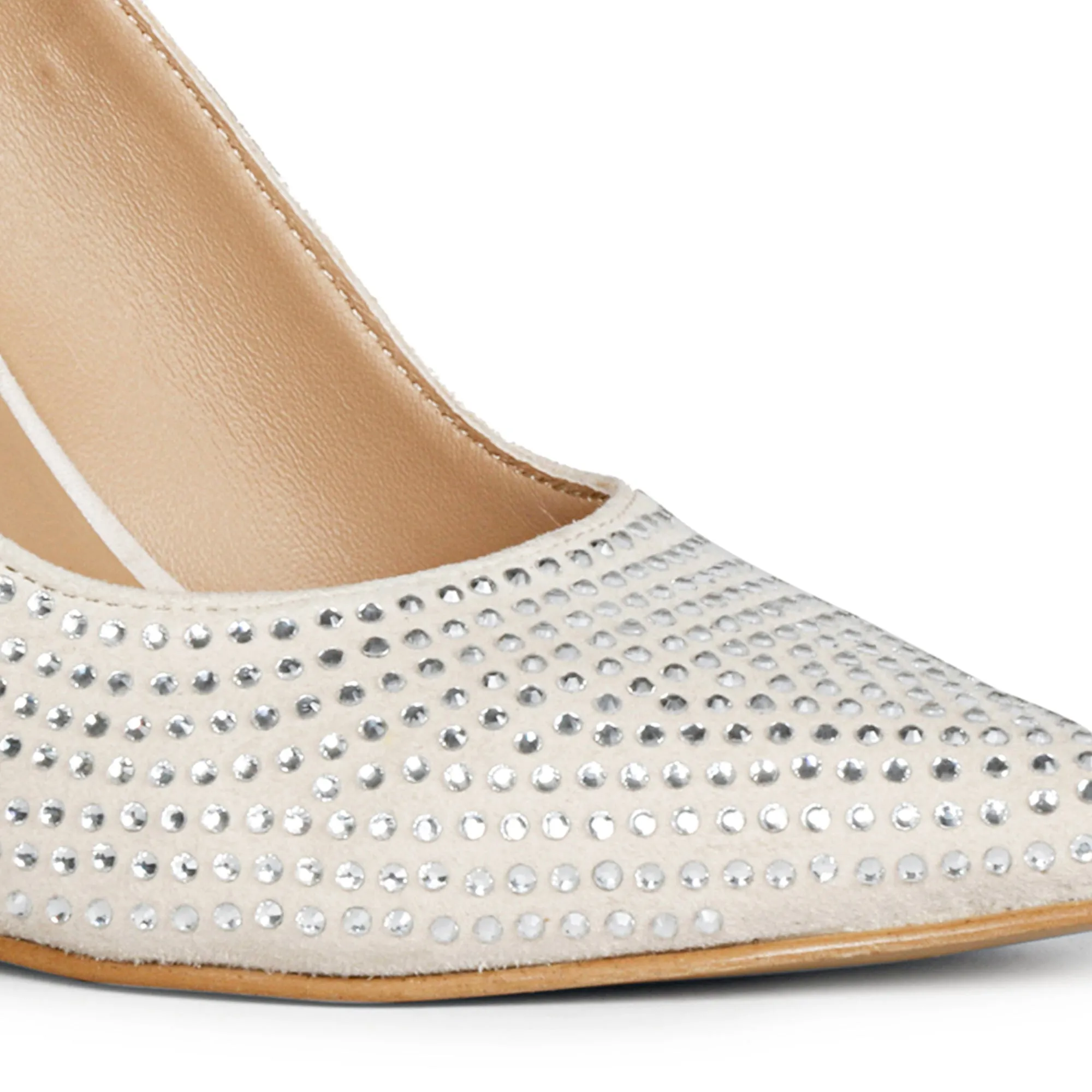 Saint Alyssa Crystal Embellished Off White Leather Pumps