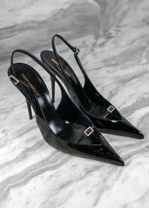 Saint Laurent Black Luna 105 Patent Slingback Pump