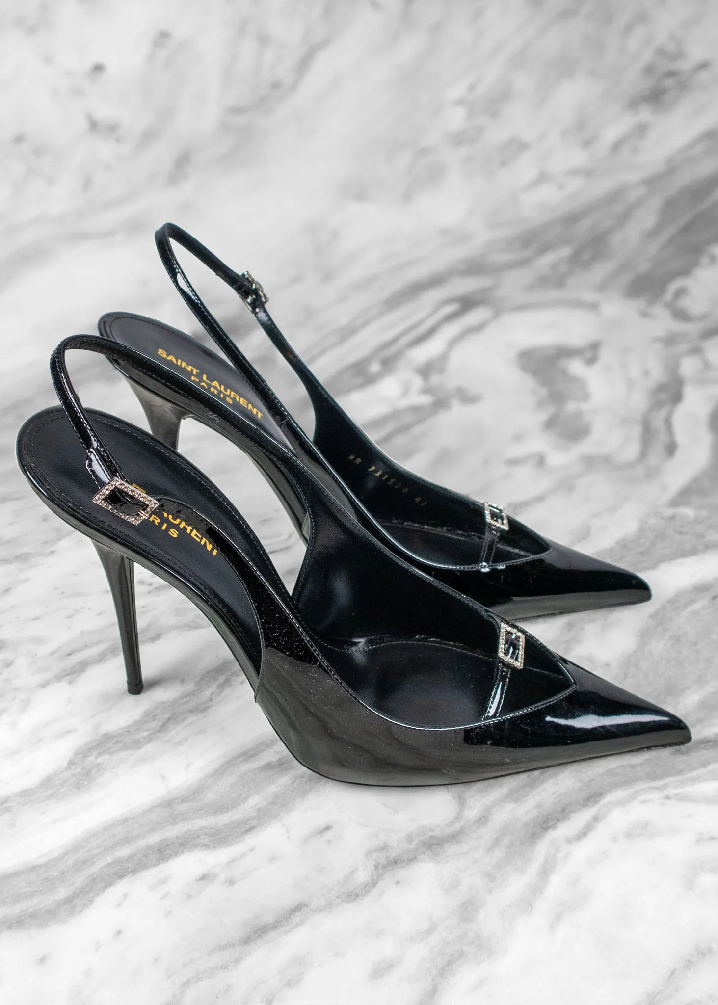 Saint Laurent Black Luna 105 Patent Slingback Pump