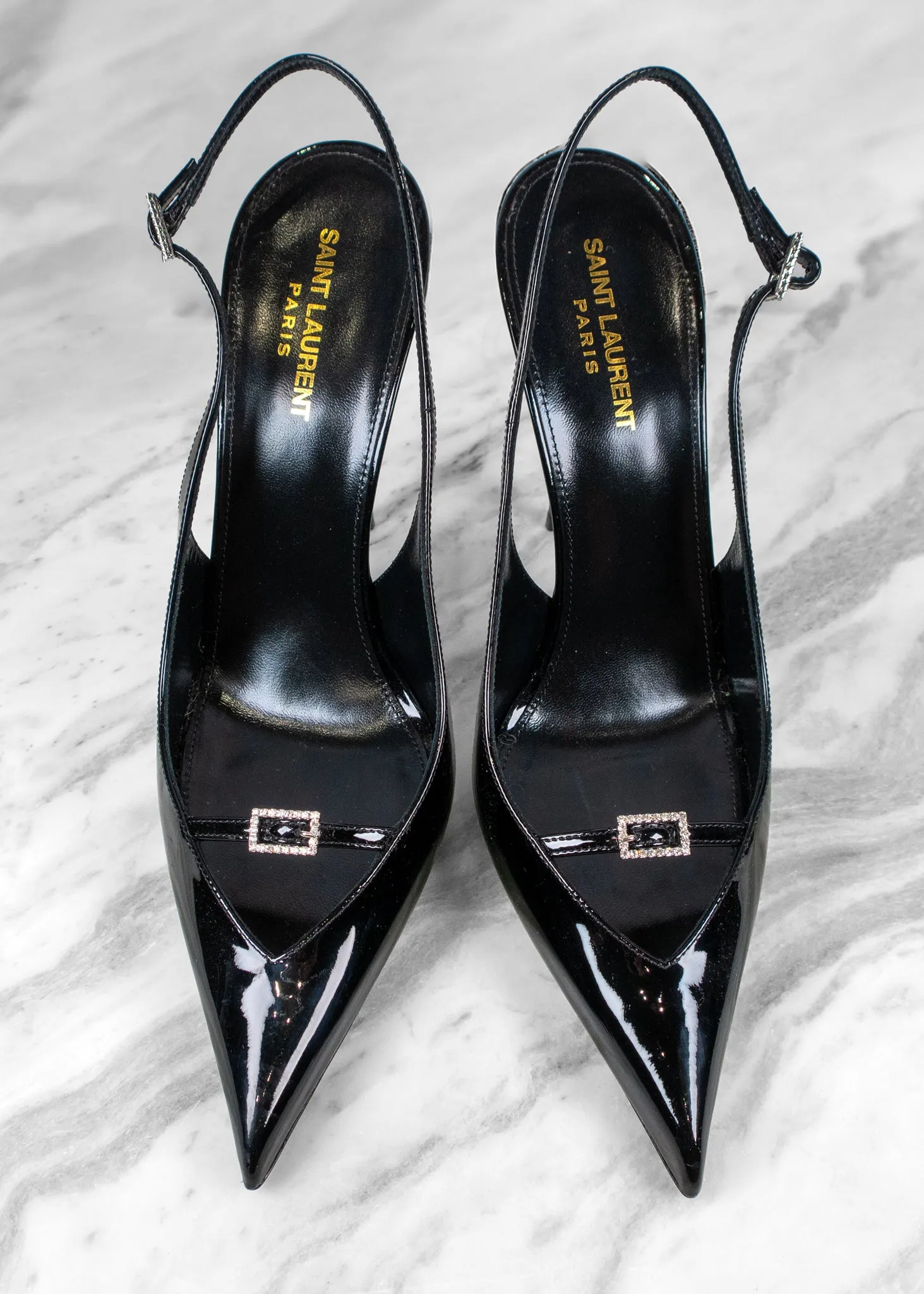 Saint Laurent Black Luna 105 Patent Slingback Pump