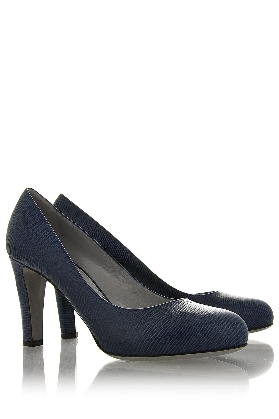 SNAKE Blue Leather Pumps