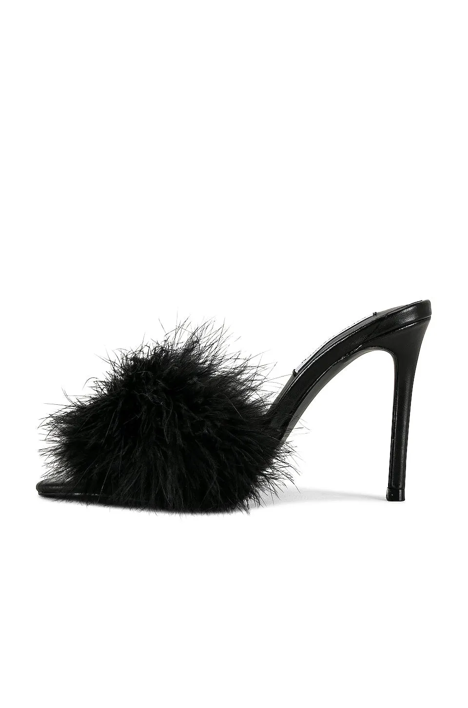 Spin Leather Hi Feather Mule Open Toe Heels - Black