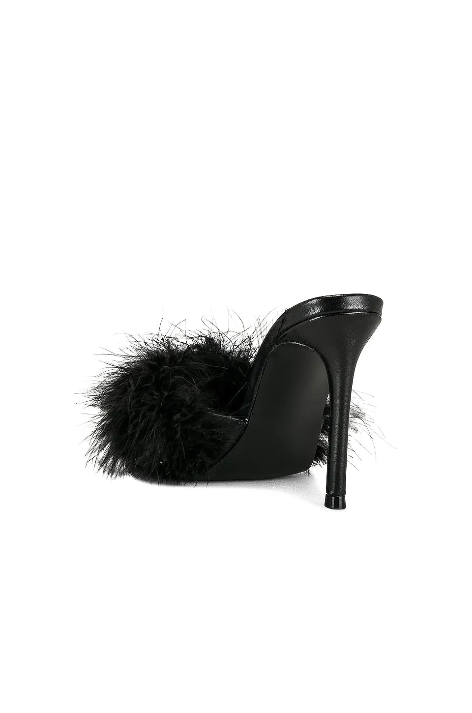 Spin Leather Hi Feather Mule Open Toe Heels - Black