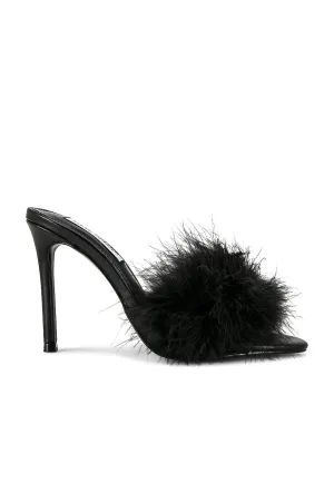 Spin Leather Hi Feather Mule Open Toe Heels - Black