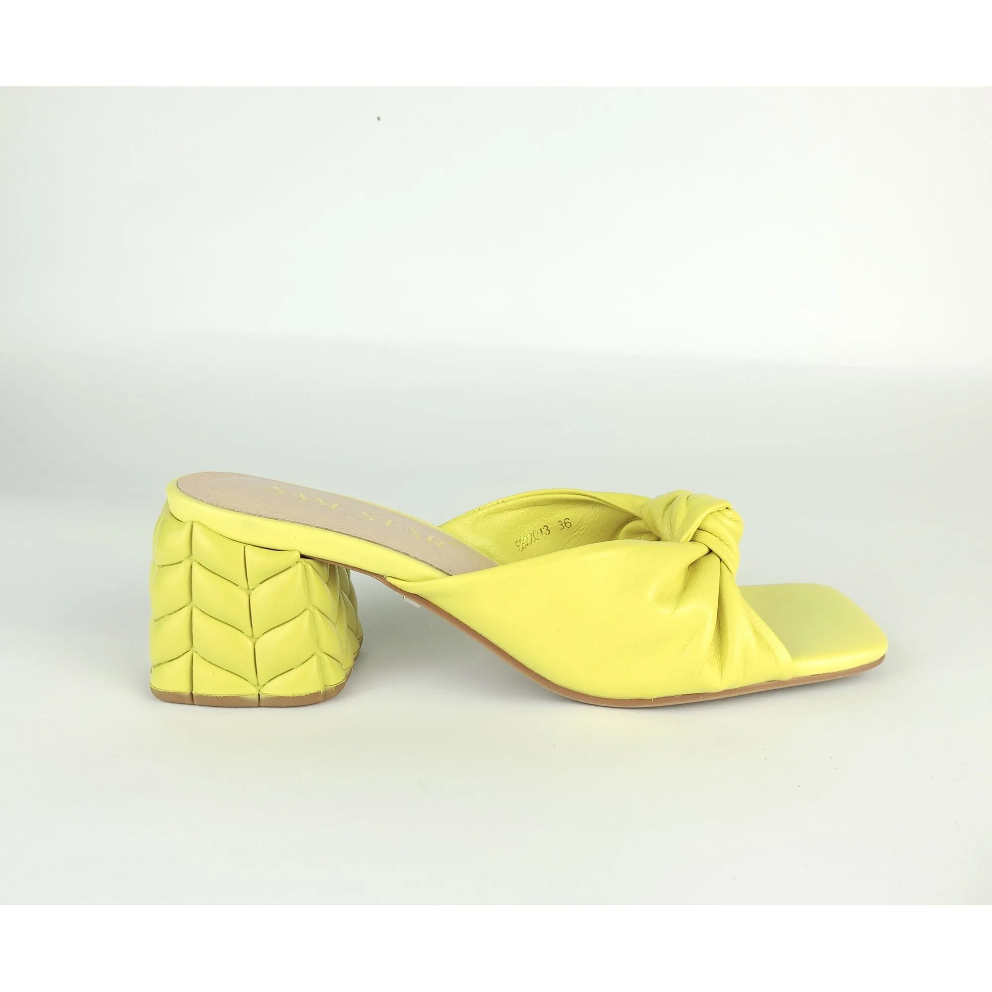 SS22014  Genuine leather bow tie block heel sandals in Yellow