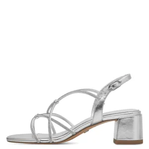 Tamaris Silver Vegan Heels with Diamante Detail and Square Toe