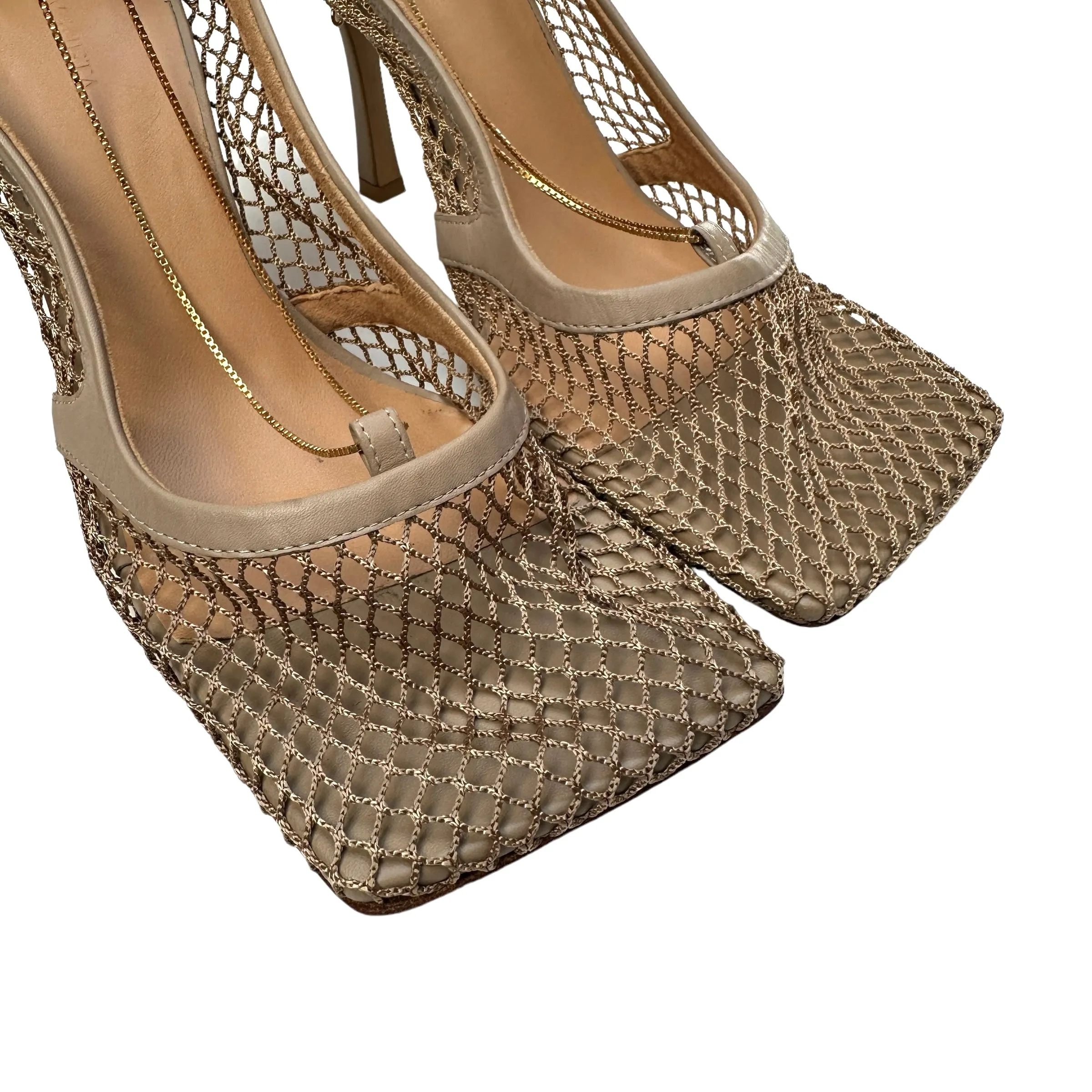 Tan Mesh Heels w/Chains - 10