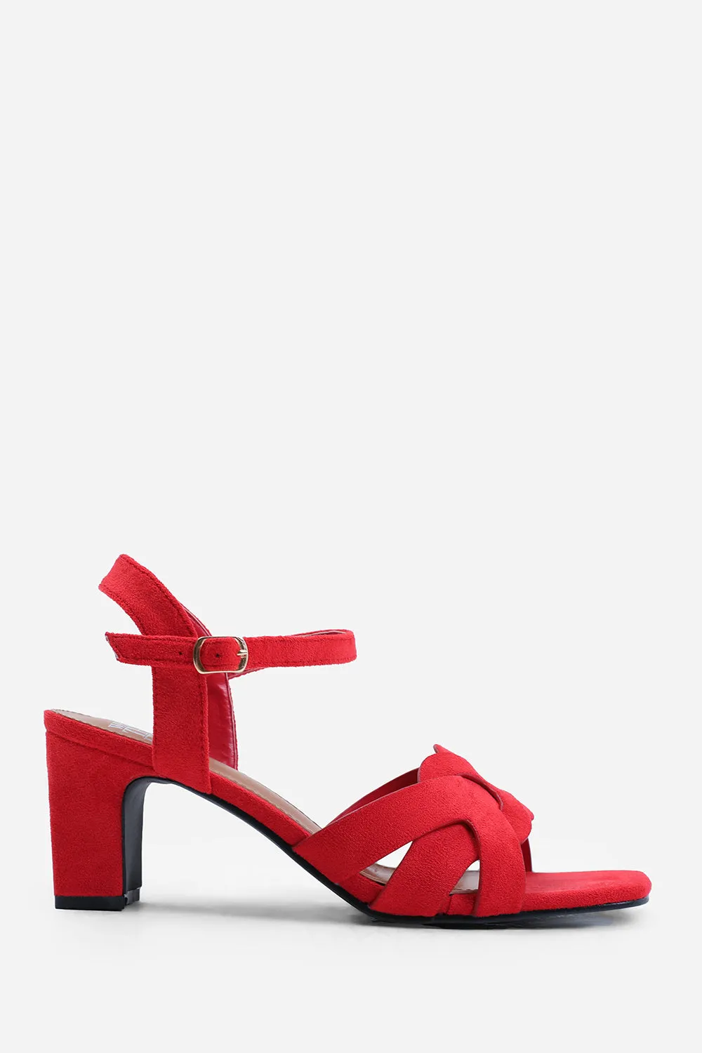 TINSLEY WIDE FIT LOW BLOCK HEEL WITH BRAIDED DETAIL IN RED SUEDE