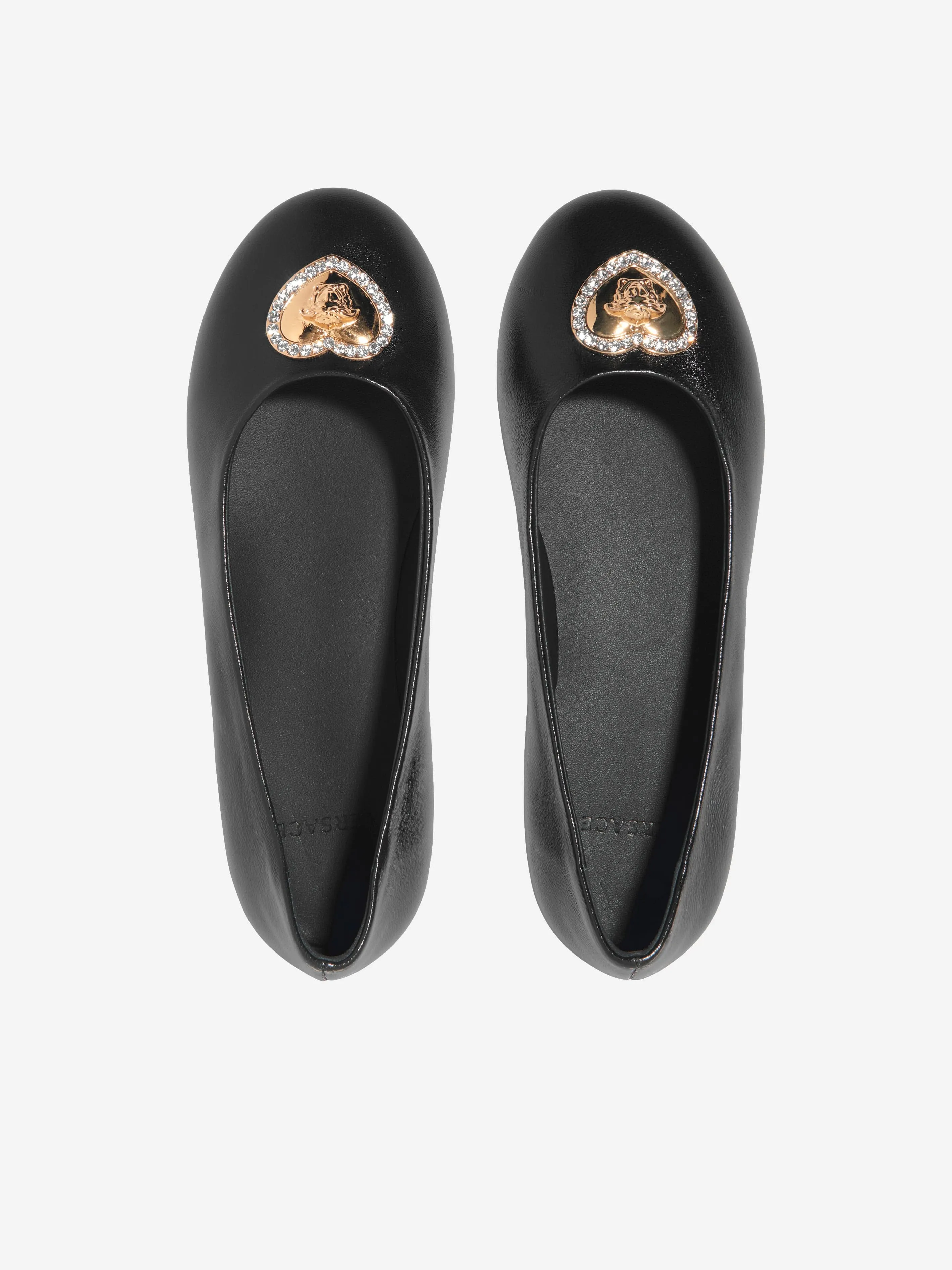 Versace Girls Leather Ballerina Pumps in Black