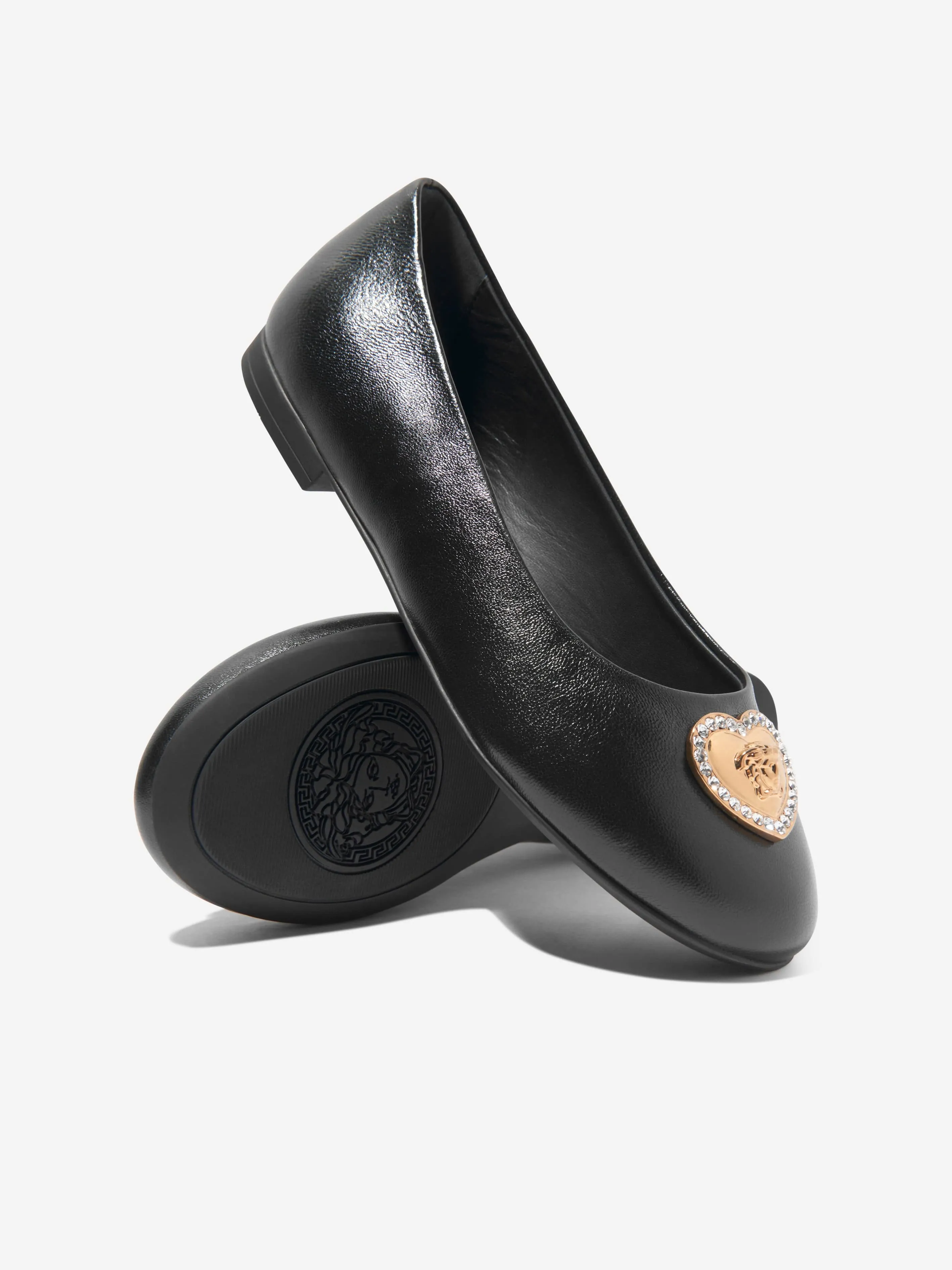 Versace Girls Leather Ballerina Pumps in Black