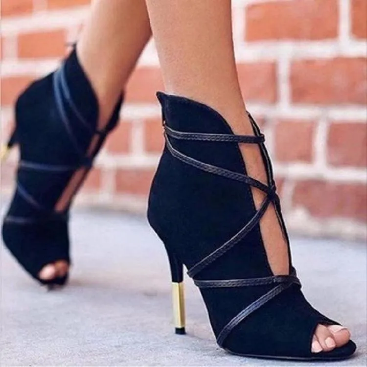 Women peep toe stiletto high heel criss cross strappy lace up heels