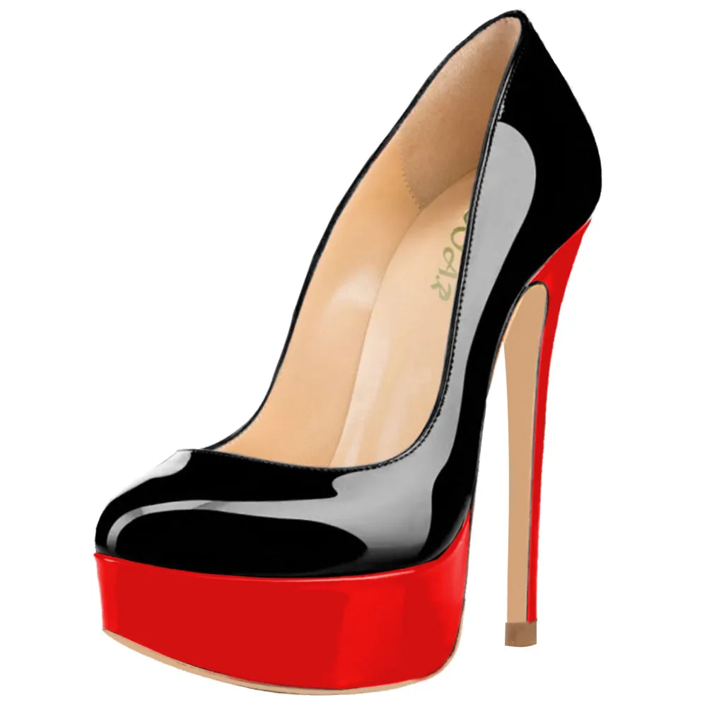 Women Sexy 14cm Black Red Patent Pumps Party High Heels with platform